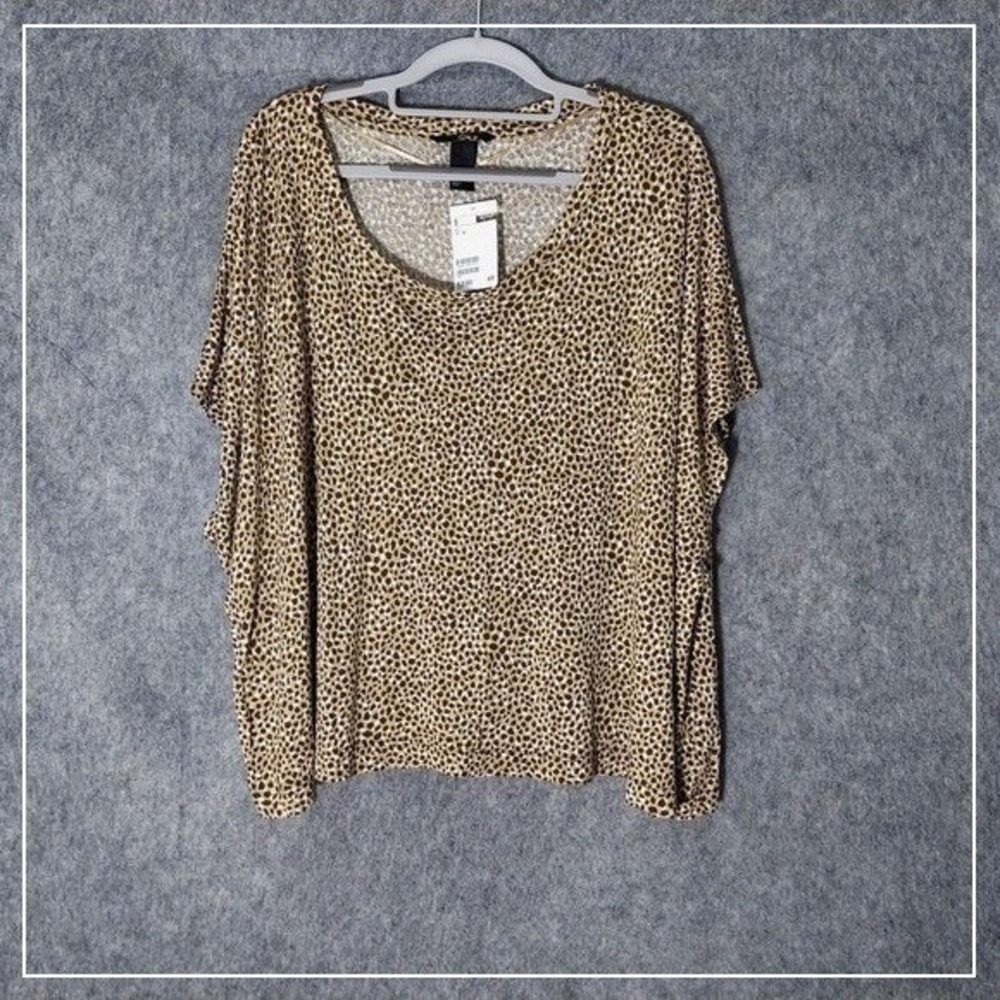 H&M Top Women‎ M Leopard Oversized Boxy Stretch Short Sleeve Streetwear Trend